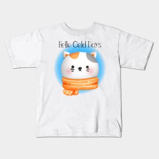 Hello Cold Days Cute Cat Kids T-Shirt